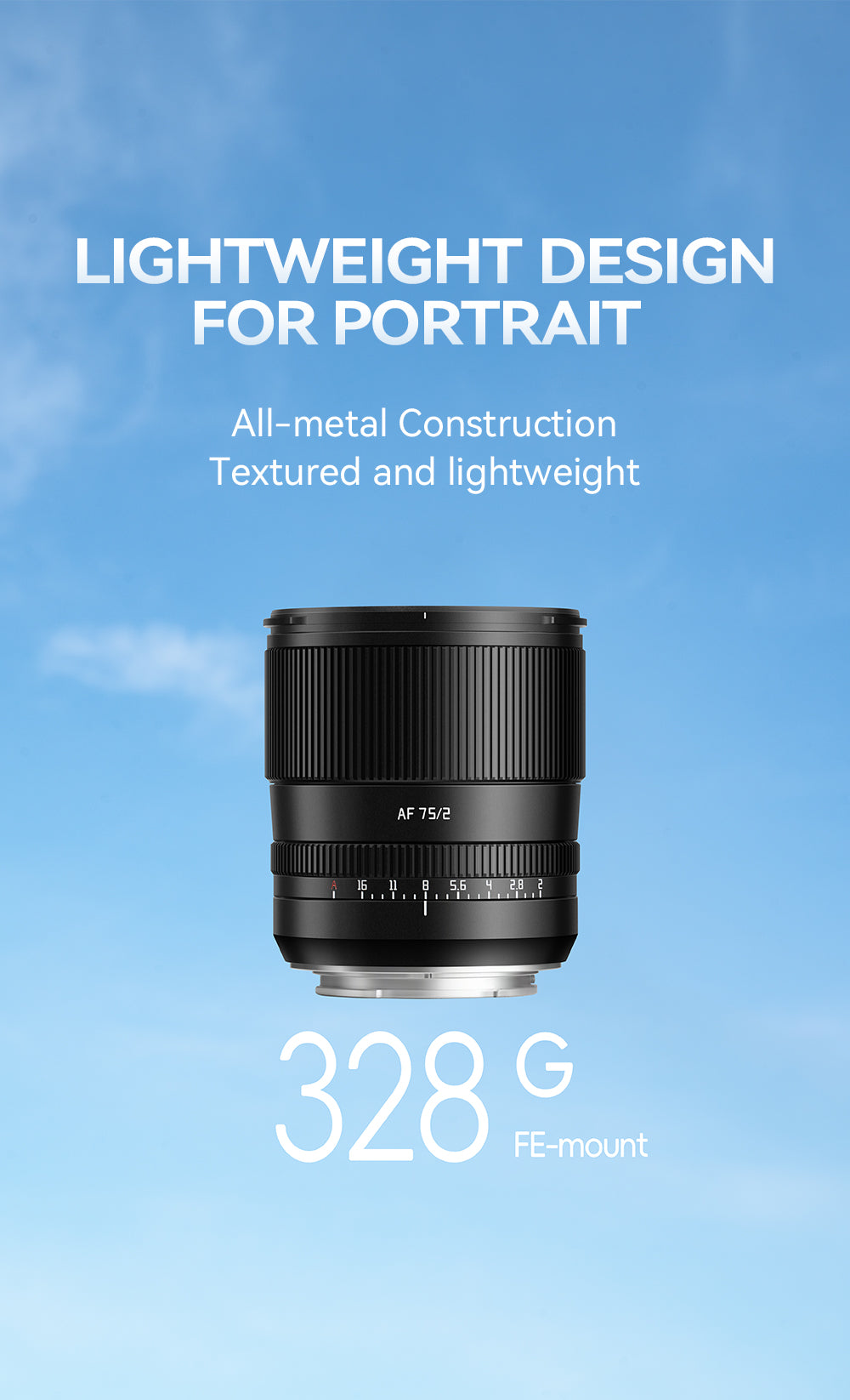 TTArtisan AF 75mm f/2 lightweight all-metal design, about 328g