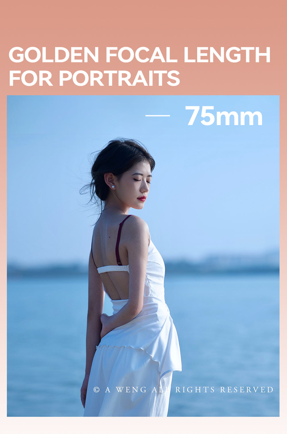 Portrait of a woman in white by the sea, sample from the TTArtisan AF 75mm f/2