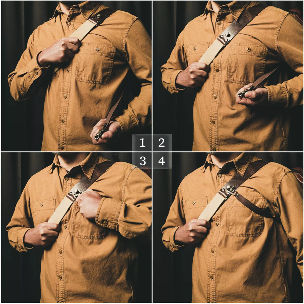 Wotancraft Mini Rider shoulder strap clip in four steps