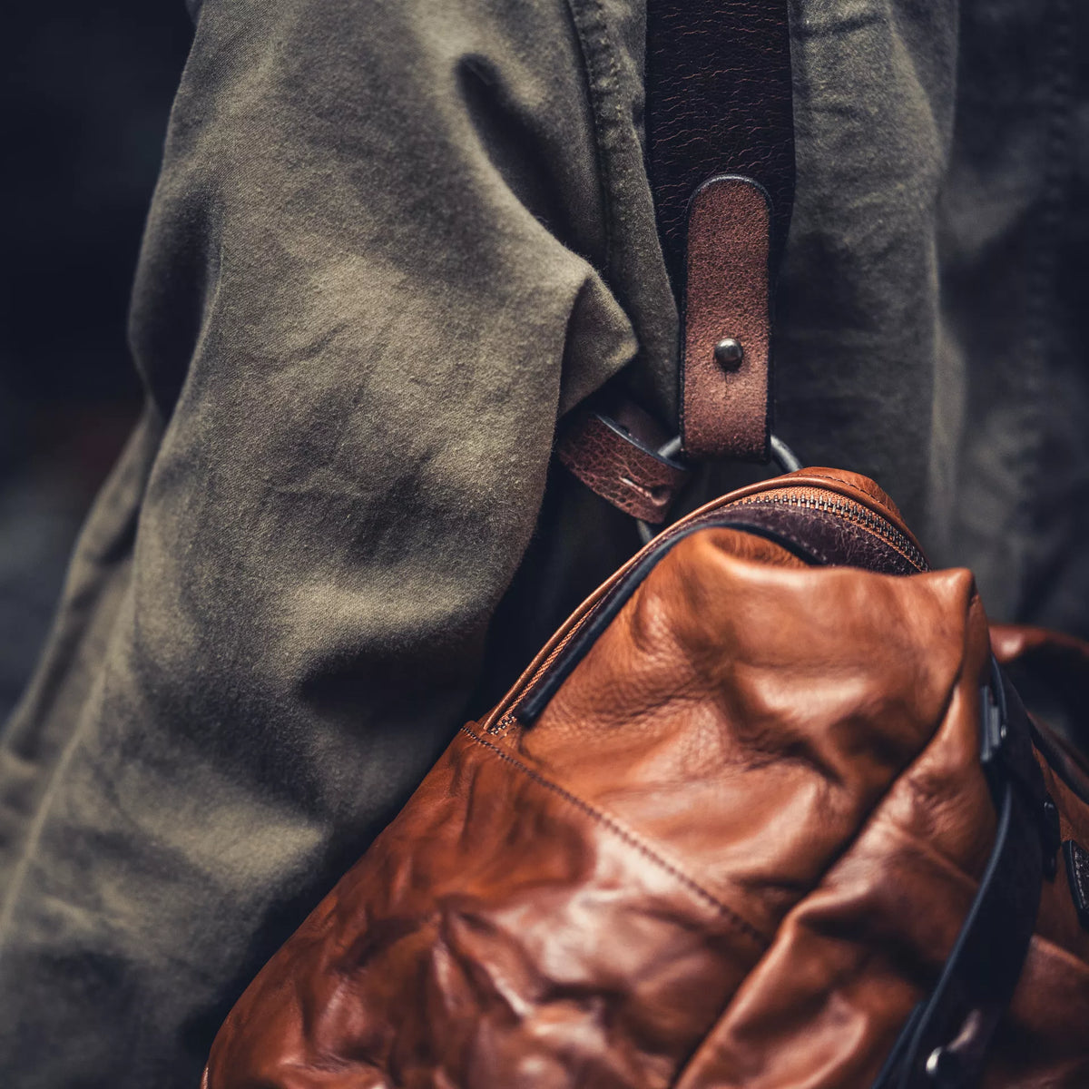 Wotancraft Lightning Rider brown leather strap and buckle close-up