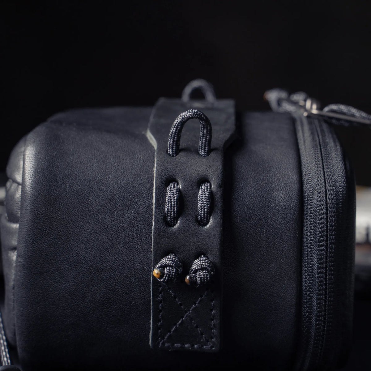 Wotancraft black leather pouch side tab with paracord loops