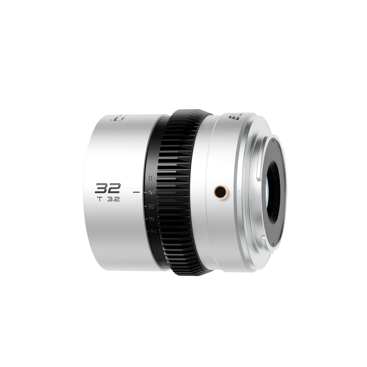 Blazar Beetle 32mm T3.2 anamorphic lens, angled rear view of the mount