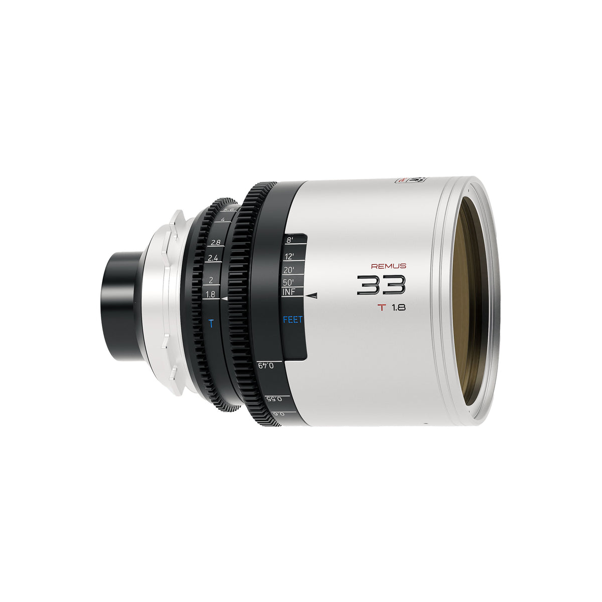 Blazar Remus 33mm T1.8 1.5x anamorphic cine lens, side view of the front element