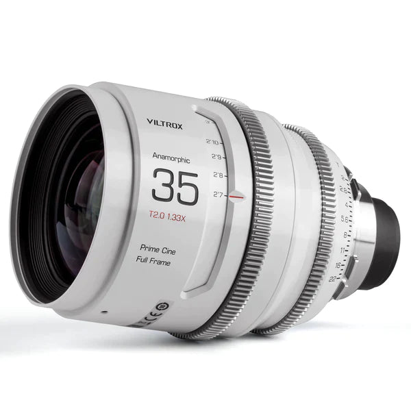 Viltrox 35mm T2.0 1.33x full-frame anamorphic prime cine lens in white