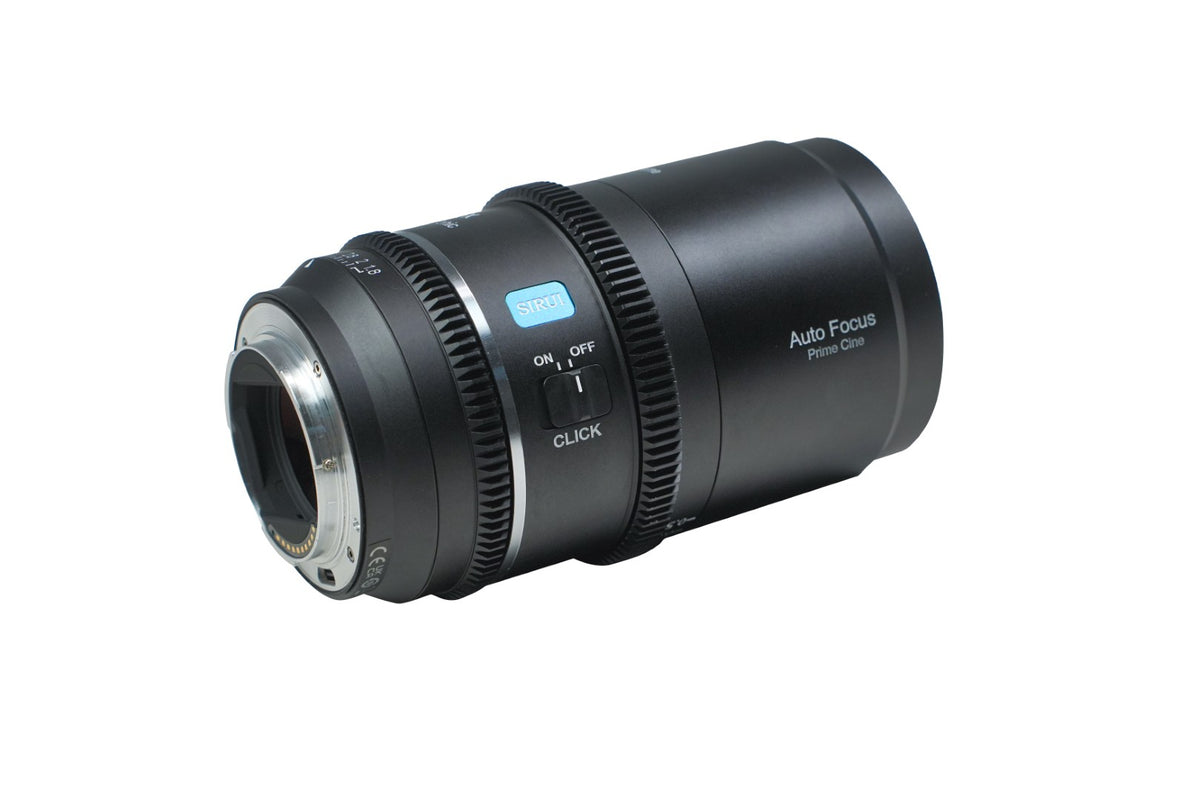 Sirui Astra 50mm 1.33x autofocus anamorphic lens, rear view with mount and aperture click switch