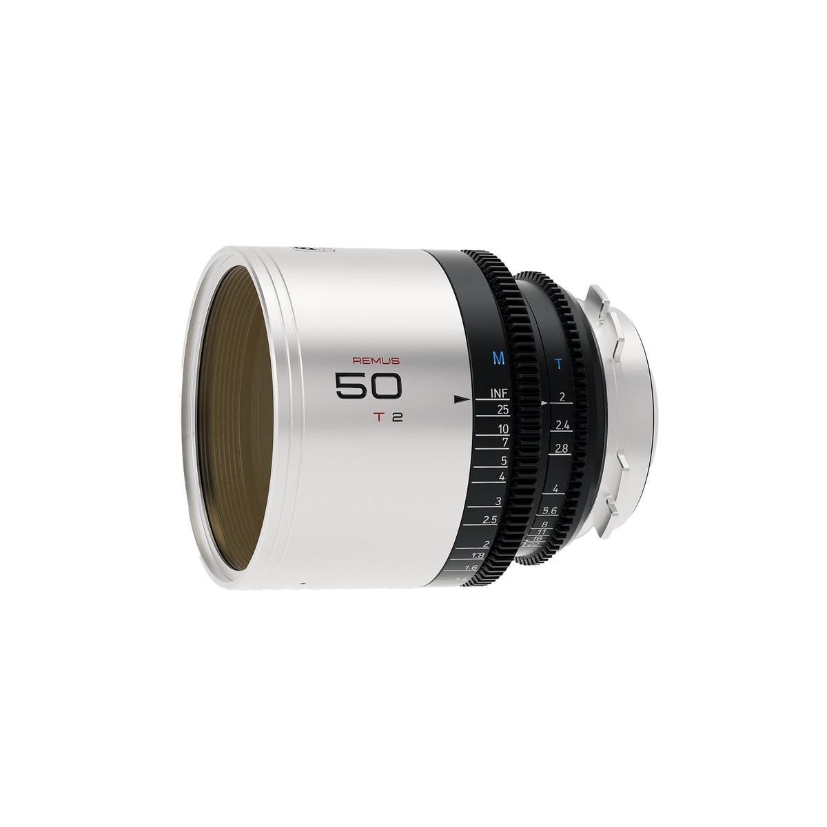 Blazar Remus 50mm T2 anamorphic lens, angled view of the front element