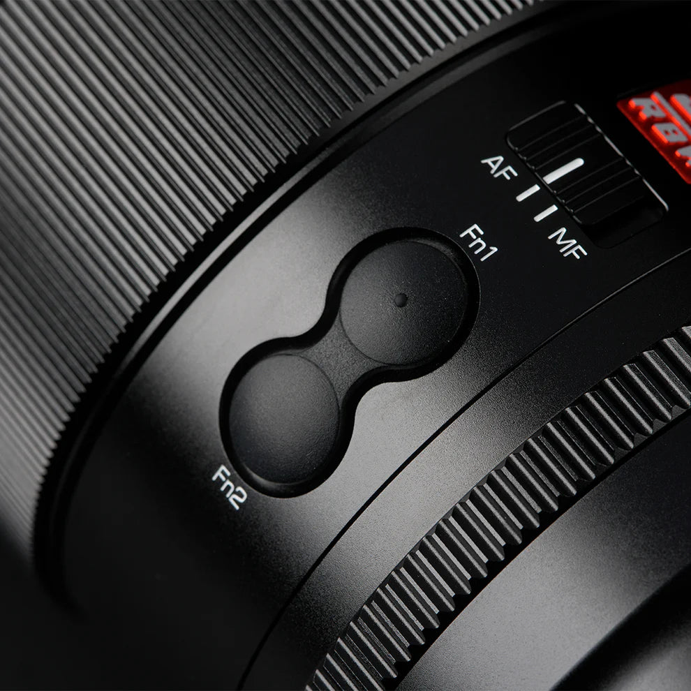 Viltrox AF 16mm f/1.8 Z close-up of the Fn1 and Fn2 custom buttons and AF/MF switch