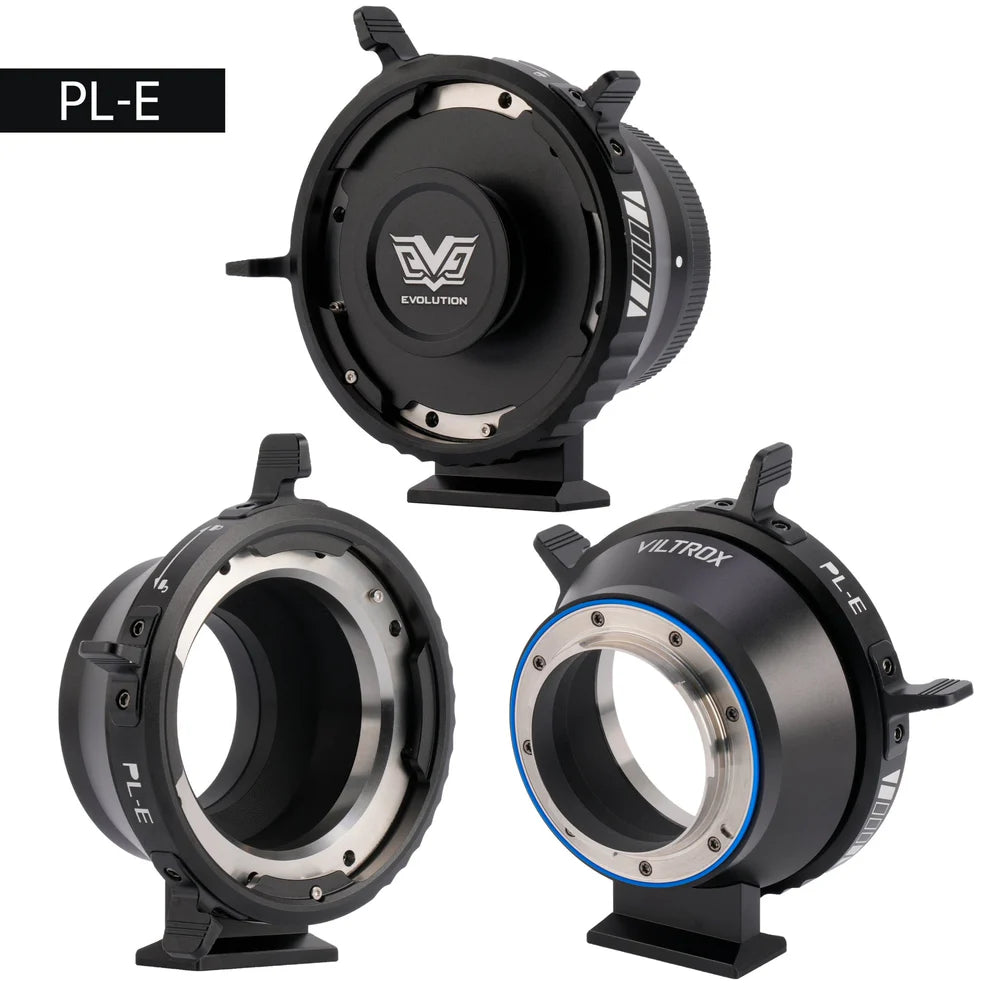 Viltrox Z-Move PL-E adapter with Evolution front cap, angled view