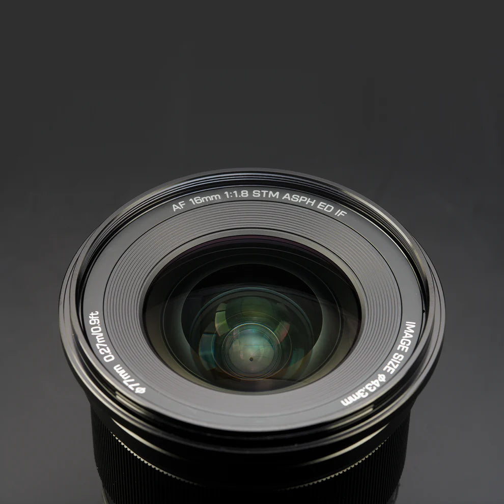 Viltrox AF 16mm f/1.8 STM front element with 77mm filter thread