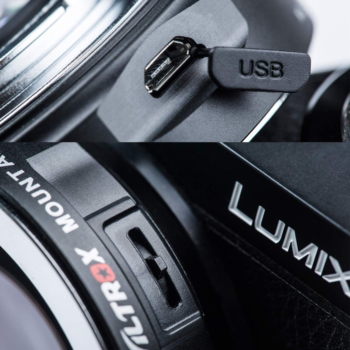 Viltrox EF-M2 II close-up of the USB firmware port and aperture lever