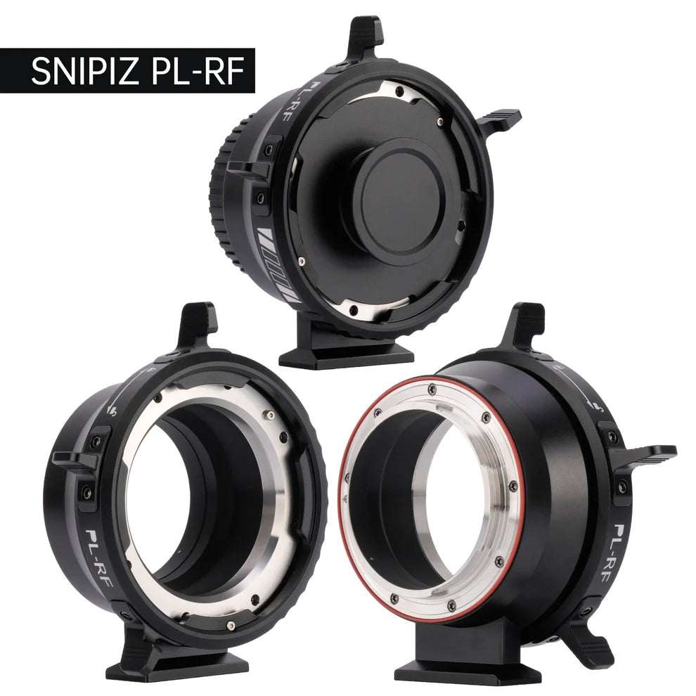 Viltrox Snipiz PL-RF adapter for Canon RF shown from three angles