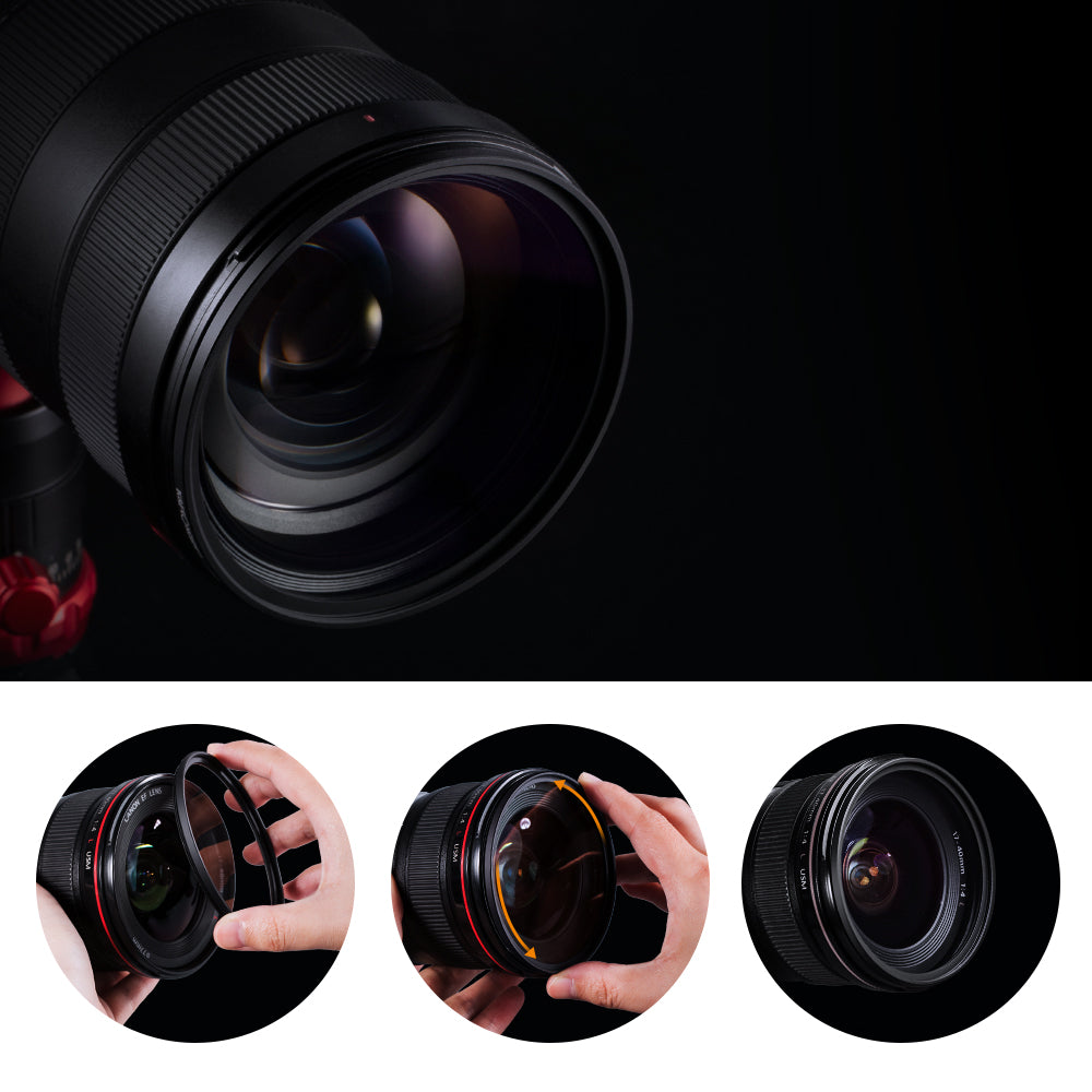 Fitting a K&F Concept UV filter to a camera lens in three steps