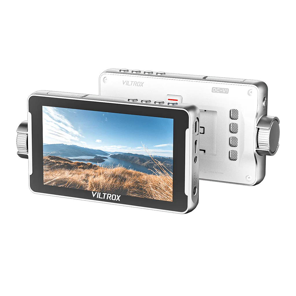 Viltrox DC-V1 white 5.5 inch camera monitor, front screen and back view