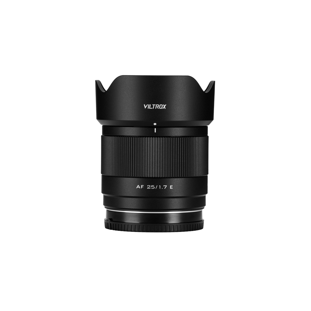 Viltrox Air AF 25mm f/1.7 APS-C autofocus lens for Sony E-mount, with petal hood