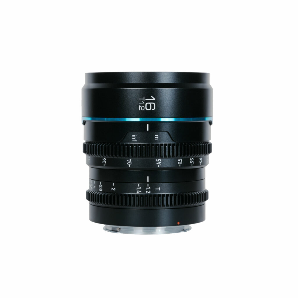 Sirui Night Walker 16mm T1.2 S35 cine lens in black, front view