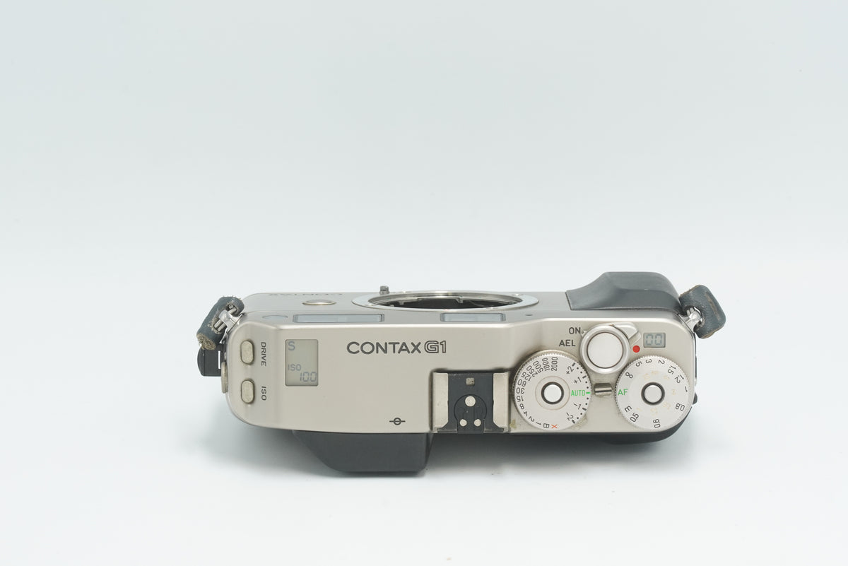 Contax G1 rangefinder camera body, top view