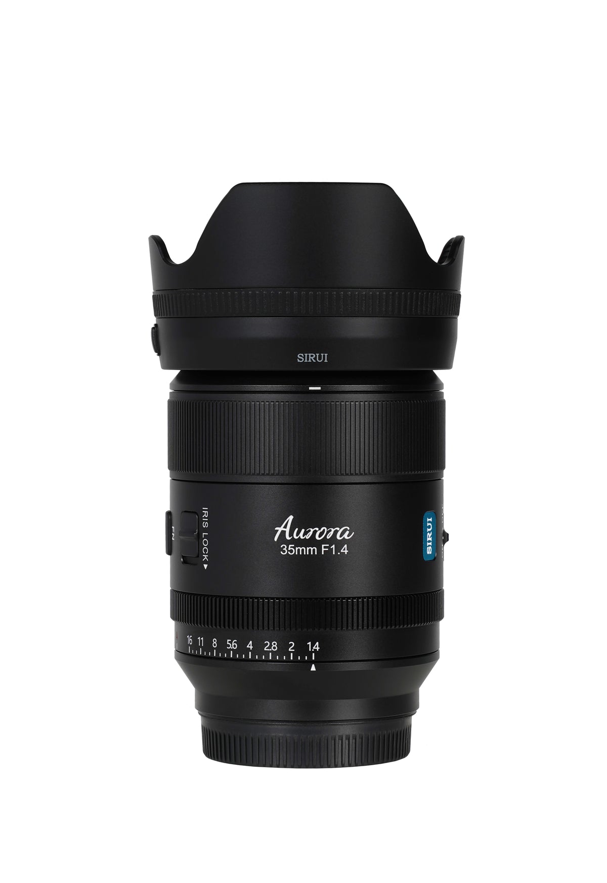 Sirui Aurora 35mm f/1.4 full-frame lens with petal lens hood fitted
