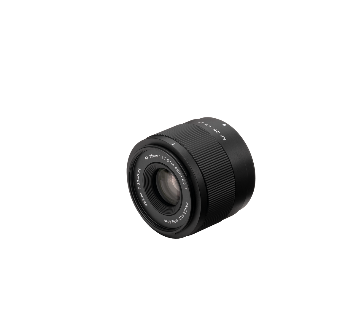 Viltrox Air AF 35mm f/1.7 STM APS-C lens, angled view of the front element