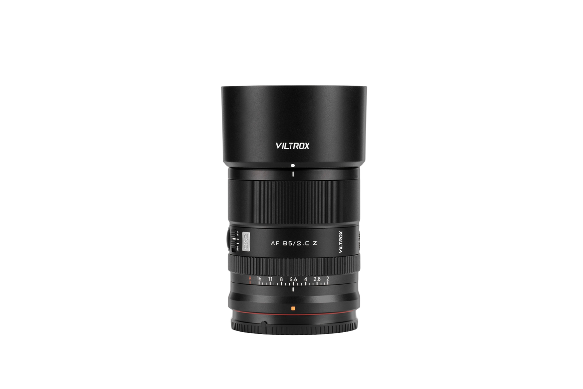 Viltrox AF 85mm f/2.0 Z lens with round hood fitted