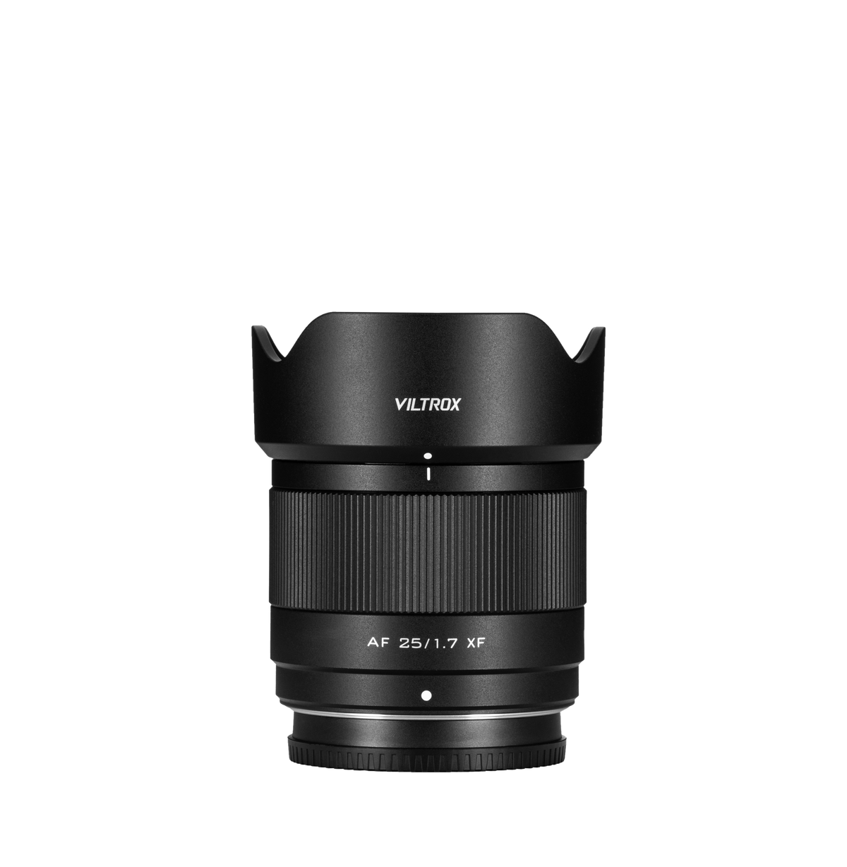 Viltrox Air AF 25mm f/1.7 XF APS-C autofocus lens in black for Fujifilm X-mount, with petal hood