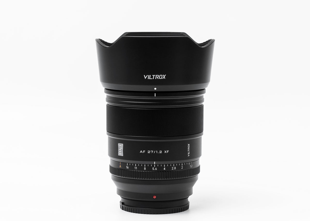Viltrox AF 27mm f/1.2 Pro APS-C autofocus lens with petal hood