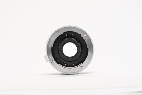 Viltrox 2.0x teleconverter front mount, straight-on view with USB-C port