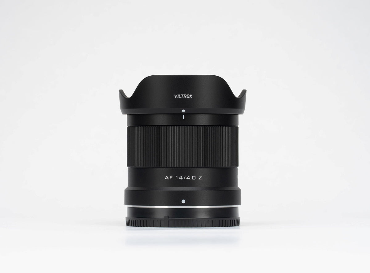 Viltrox Air AF 14mm f/4 Z full-frame ultra-wide autofocus lens for Nikon Z, with petal hood