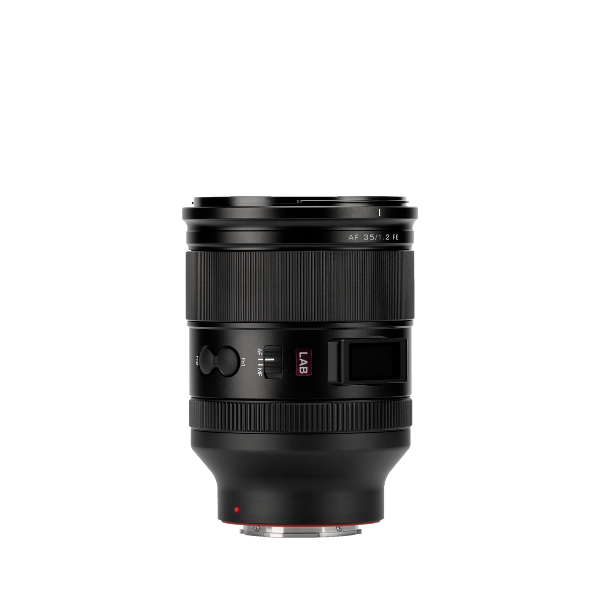Viltrox LAB AF 35mm f/1.2 FE Sony E lens side view with LCD screen and focus buttons
