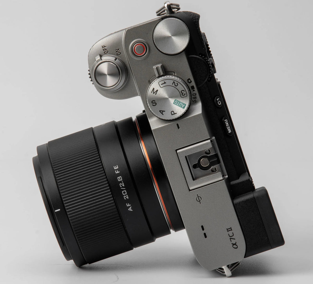 Viltrox Air AF 20mm f/2.8 FE on a Sony A7C II, top view