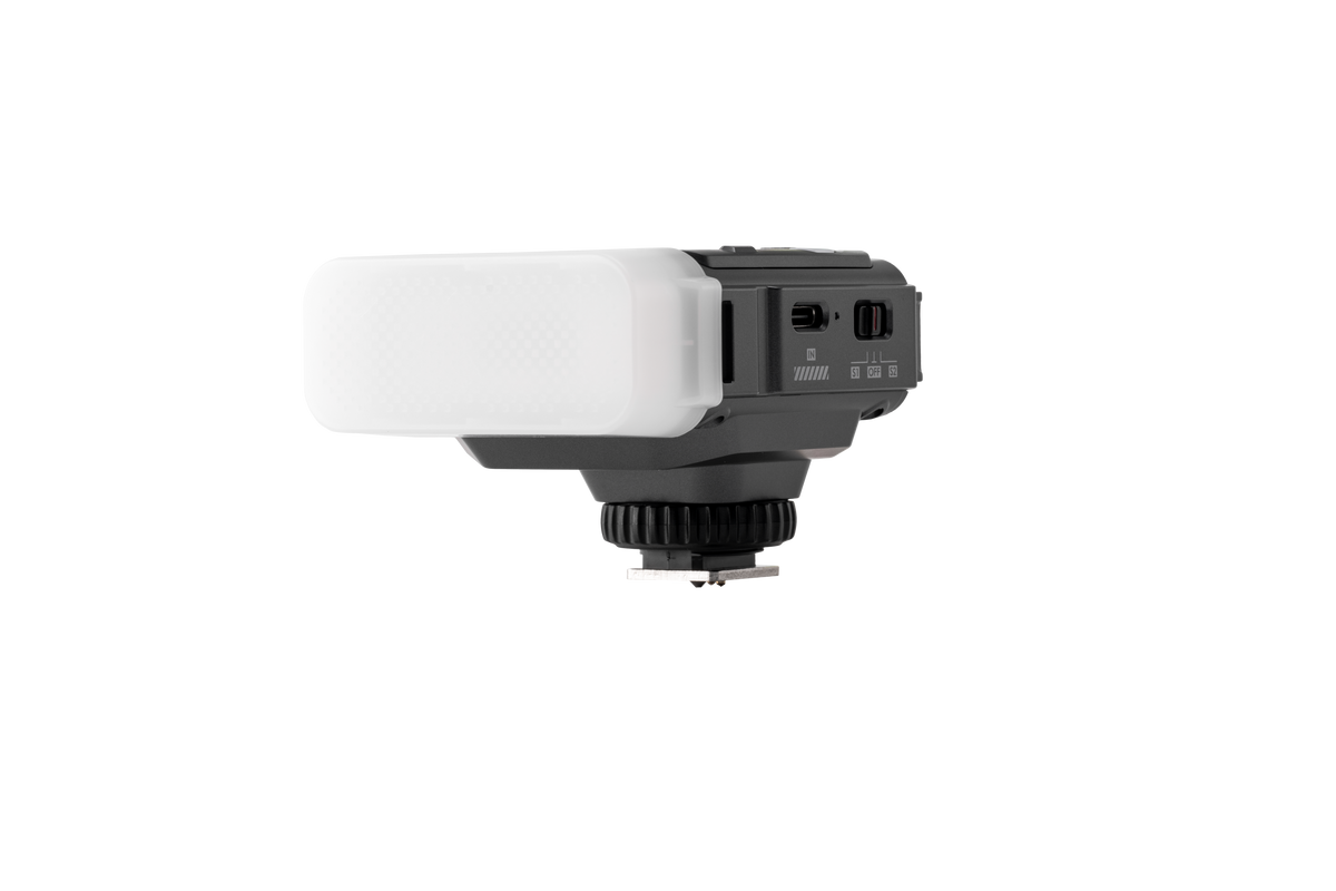 Viltrox Spark Z3 flash with diffuser fitted, side view