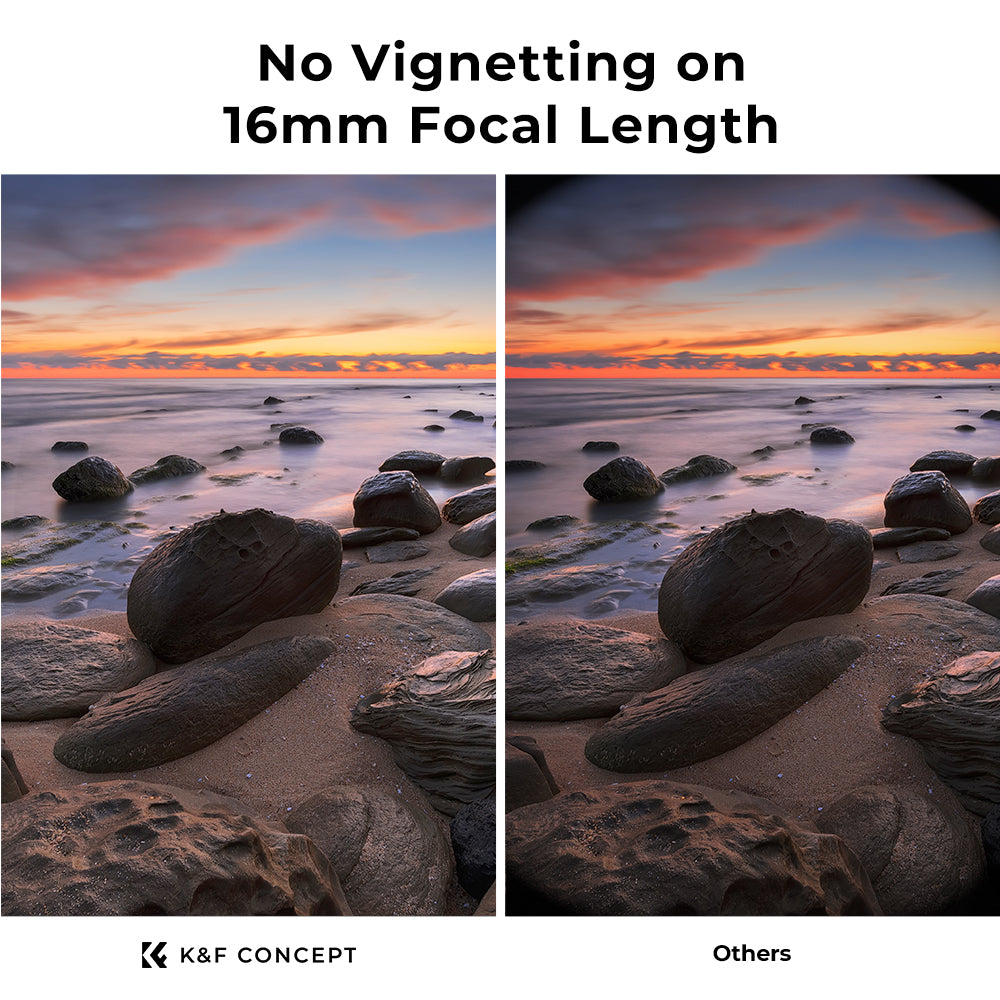 No vignetting at 16mm, K&F Concept variable ND compared with another filter