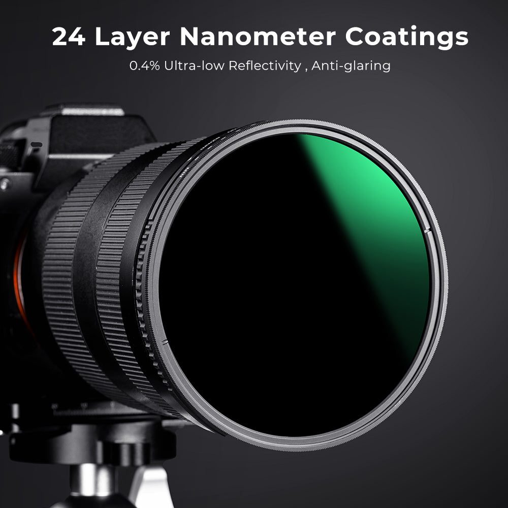K&F Concept variable ND filter on a camera lens, 24 layer nano coating