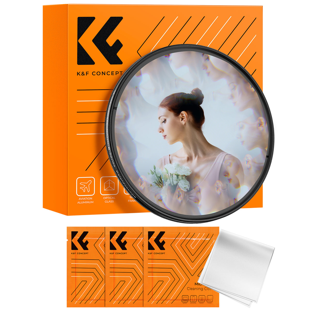 K&F Concept Nano-B kaleidoscope effect filter with box and microfibre cleaning cloths