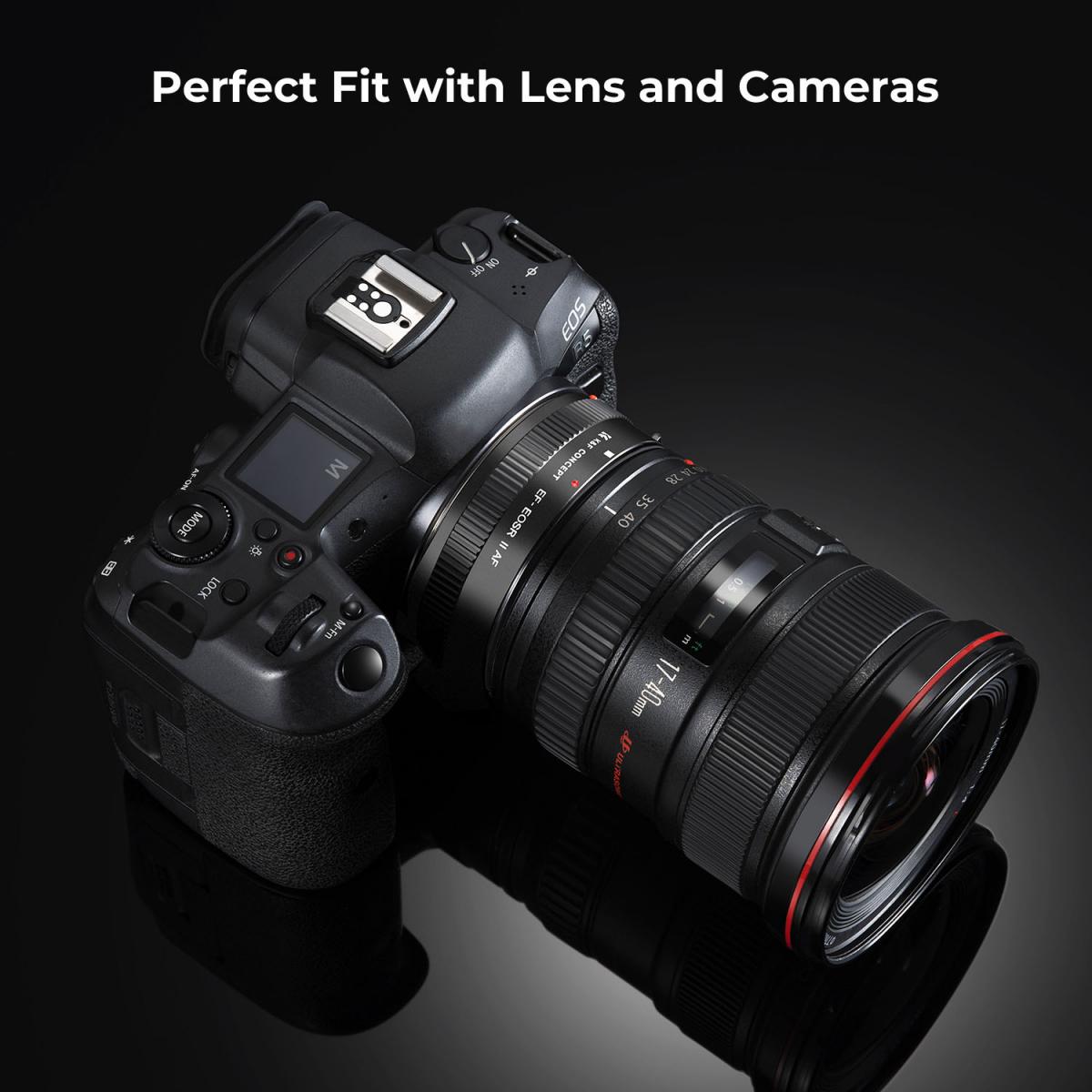 K&F Concept EF to EOS R adapter fitted with a Canon EF 17-40mm lens on an EOS R5