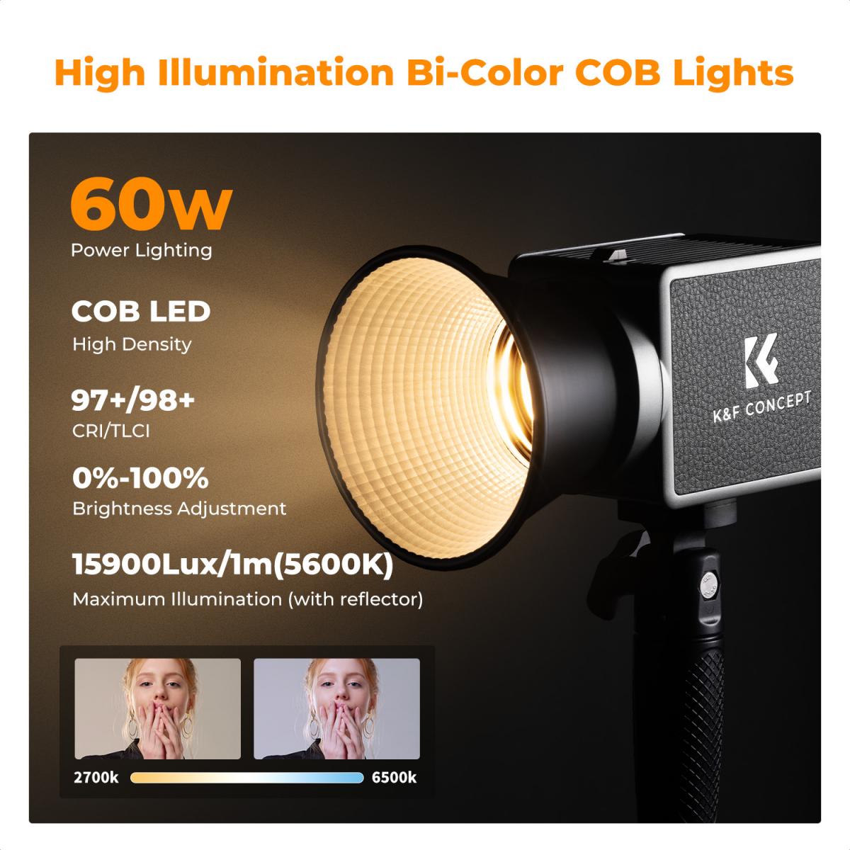 K&F CONCEPT 60W Bi-Color COB Video Light