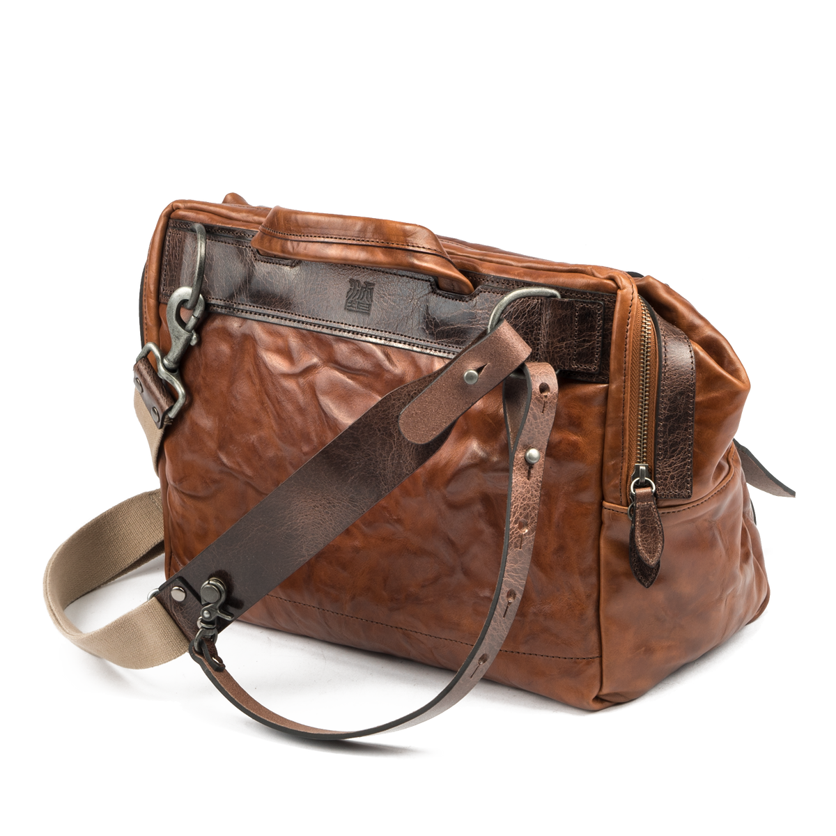 Wotancraft Lightning Rider brown leather bag with shoulder strap and swivel clips