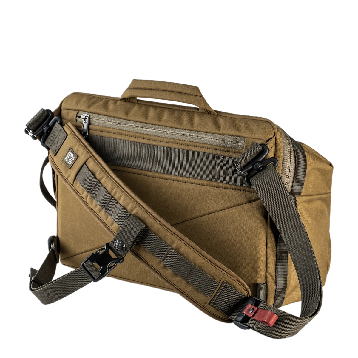 Wotancraft Lightning Rider v2 khaki sling bag, rear view with shoulder strap