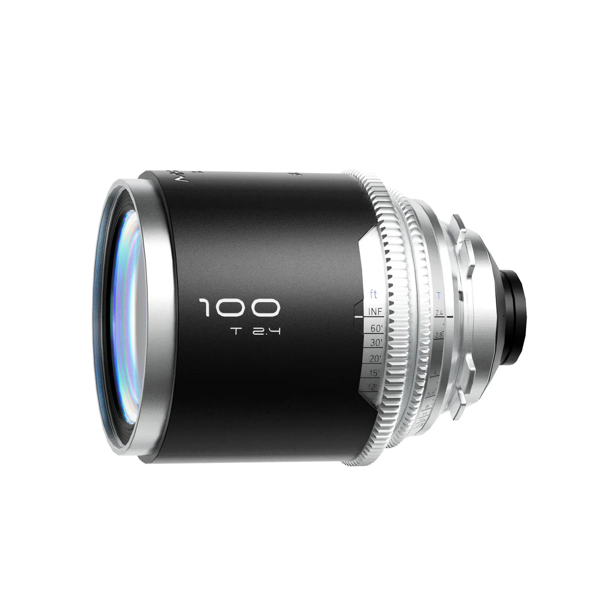 Blazar Mantis 100mm T2.4 anamorphic lens, angled view of the front element