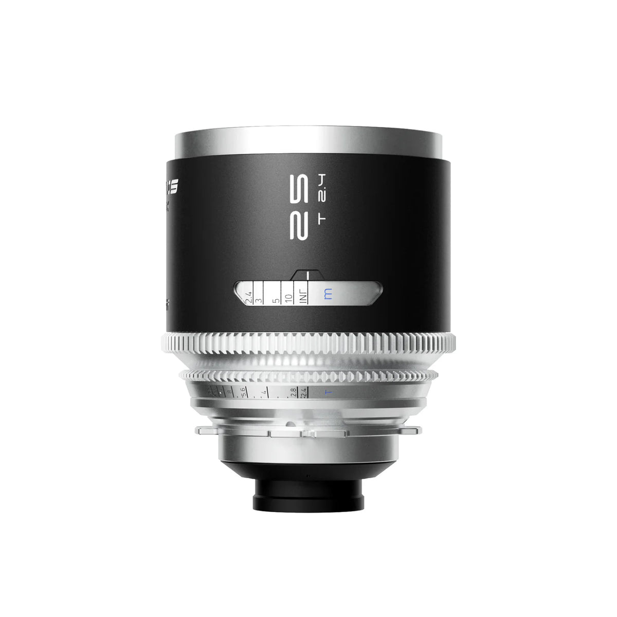 Blazar Mantis 25mm T2.4 1.33x anamorphic lens, front view with scales