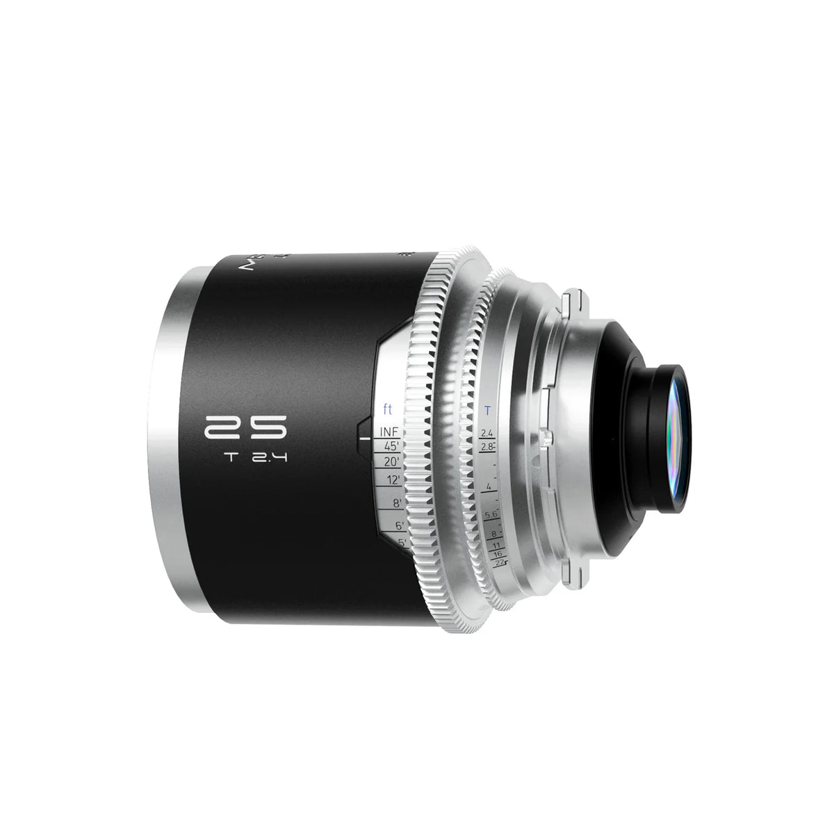 Blazar Mantis 25mm T2.4 anamorphic lens, side view with focus gear