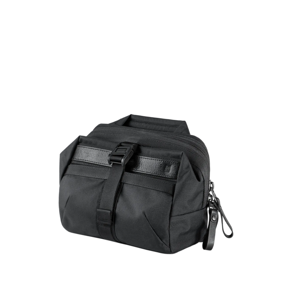 Wotancraft Mini Rider v2 4.5L sling bag in black Cordura with leather trim, front view