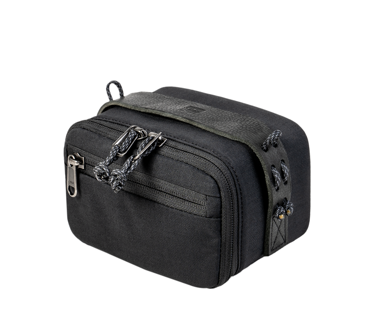 Wotancraft portable camera pouch in black canvas, large size, angled view