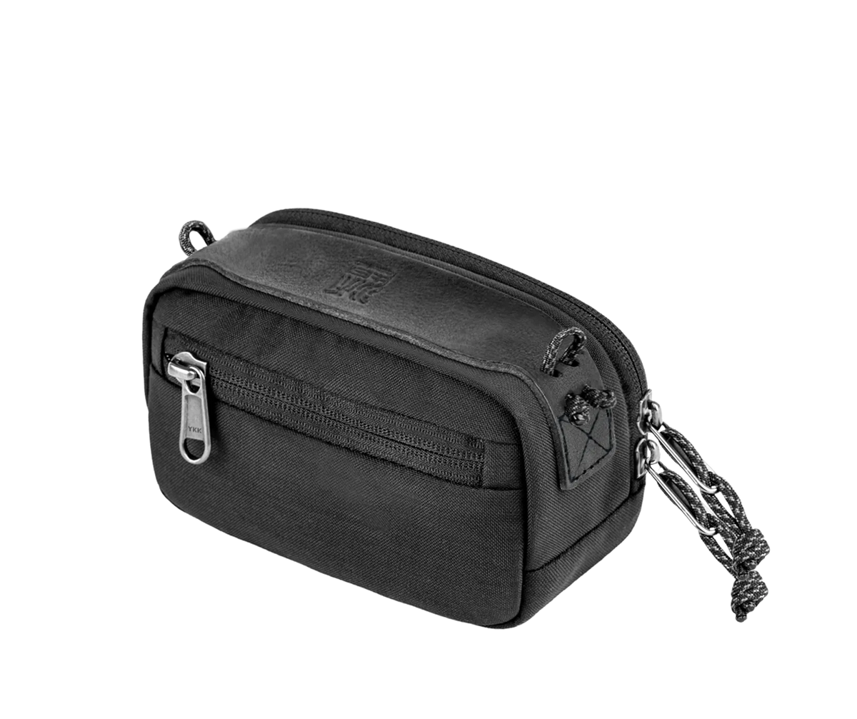 Wotancraft portable camera pouch in black canvas, medium size, angled view