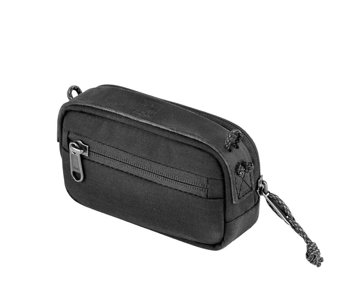 Wotancraft portable camera pouch in black canvas, small size, angled view