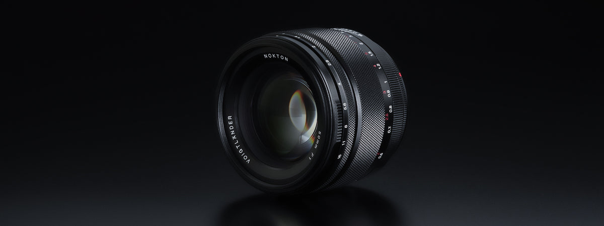Voigtlander Nokton 50mm f/1.0 Asph RF lens, angled view of the front element