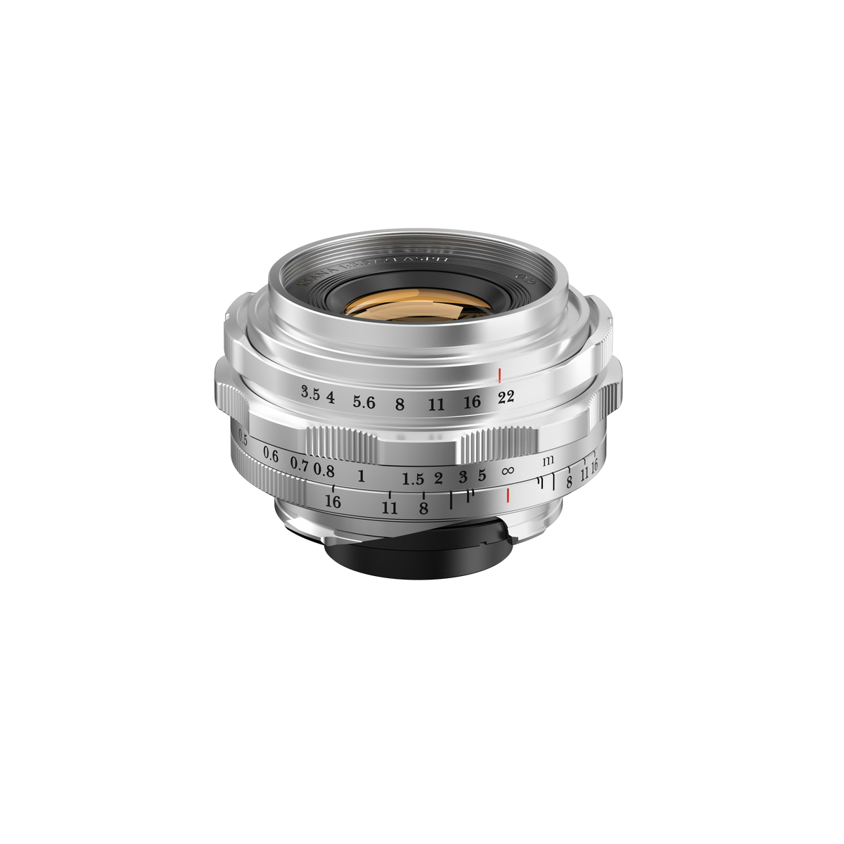 Thypoch Ksana 21mm f/3.5 Leica M lens in silver with depth of field scale