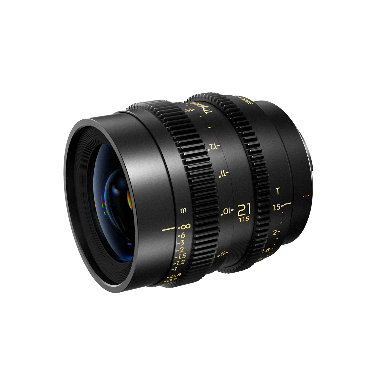 Thypoch Simera-C 21mm T1.5 cine lens, angled view of the front element