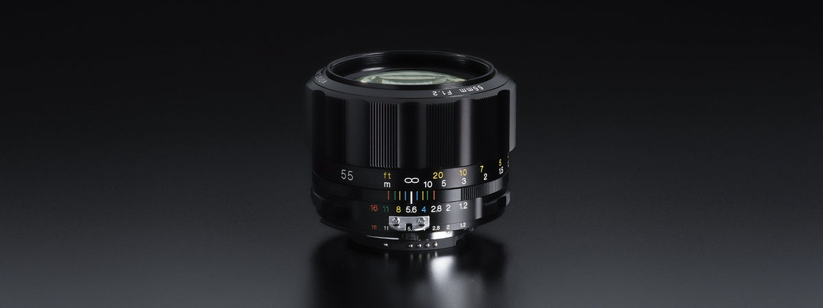 Voigtlander Nokton 55mm f/1.2 SL IIs Nikon F lens on black