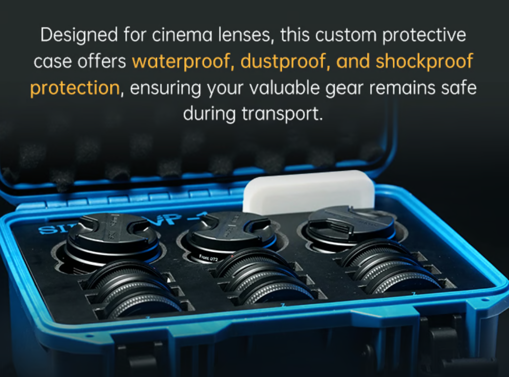 Sirui Vision Prime cine lens set in its waterproof, shockproof protective case