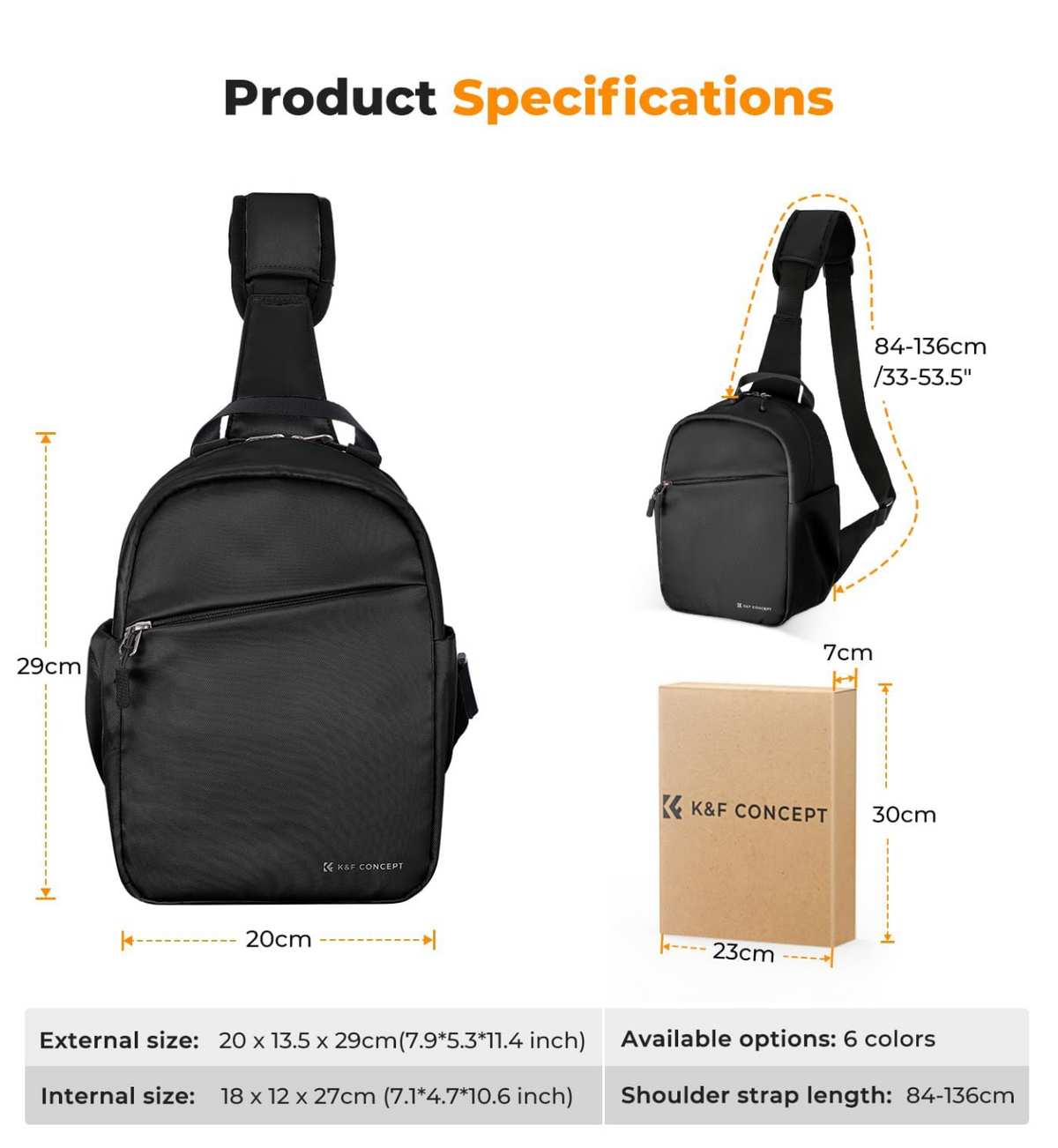 K&F CONCEPT CAMERA SLING BAG "Urban Wander 8", 5L, black